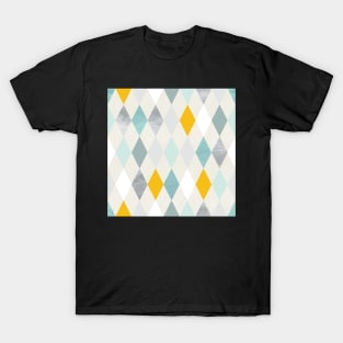 Simple Argyle Pattern in Blue Silver and Yellow T-Shirt